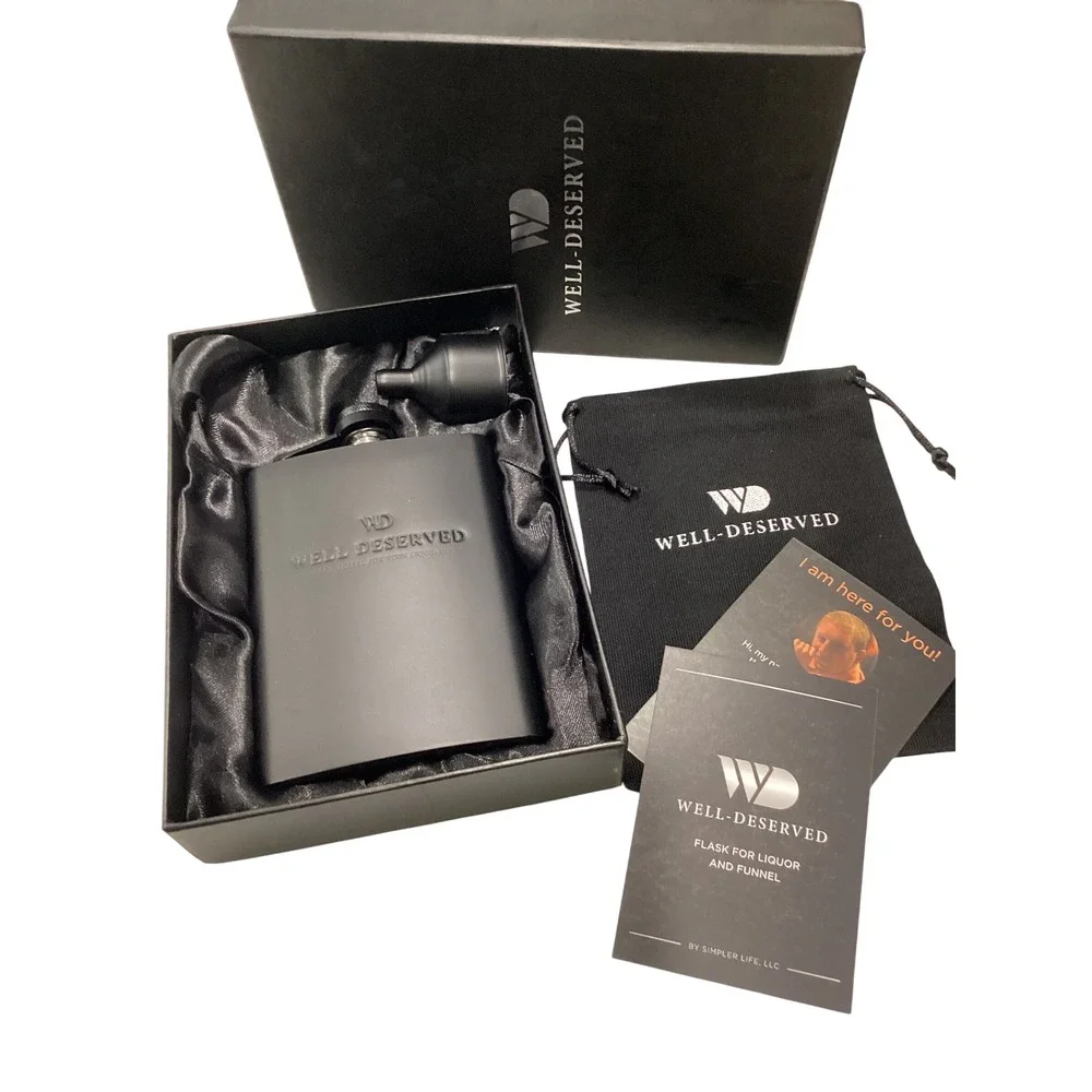 Well-Deserved‎ Matte Black Flask for Liquor and Funnel Gift Set Stainless Steel
